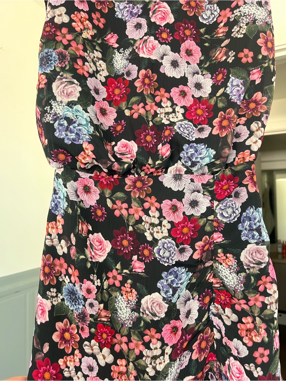 Express Floral Print Ruched Ruffle Hem Mini Dress Size XXS - Picture 4 of 9